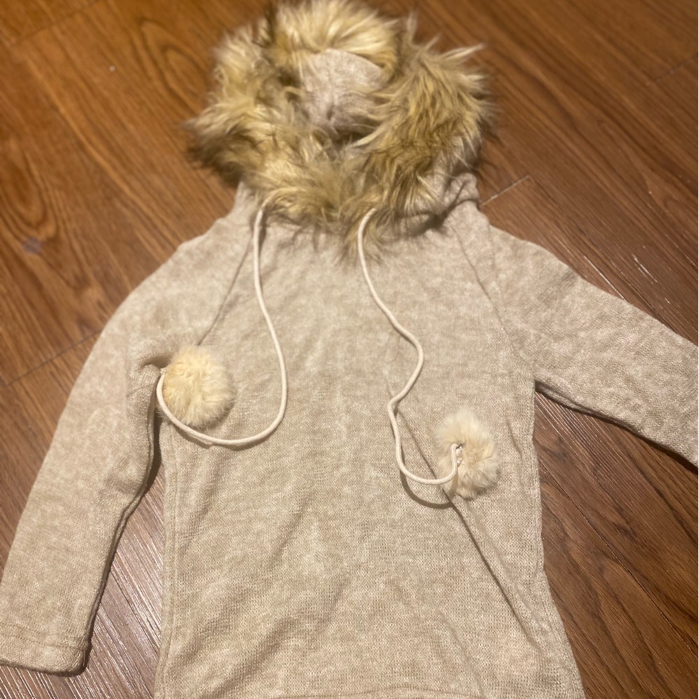 Toddler girl tan fur hooded sweater.